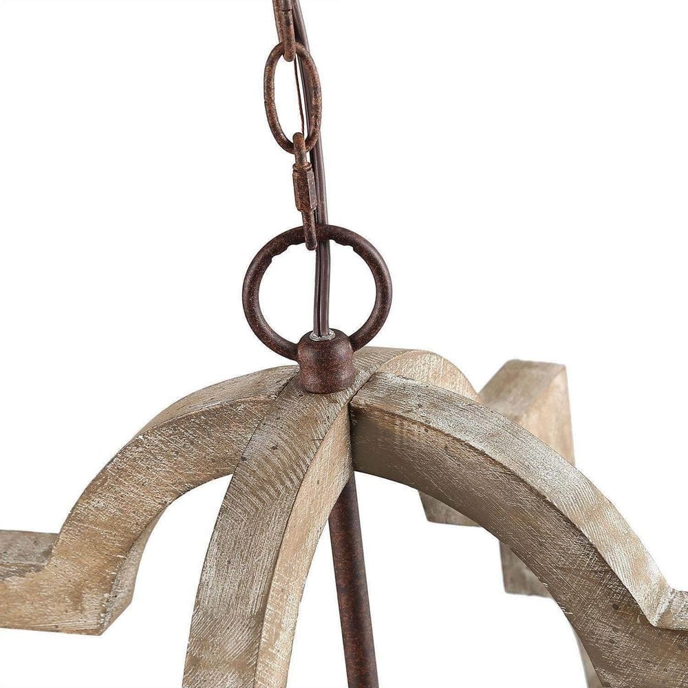 Distressed Bronze & Wood 16" Geometric Cage Chandelier with Chain