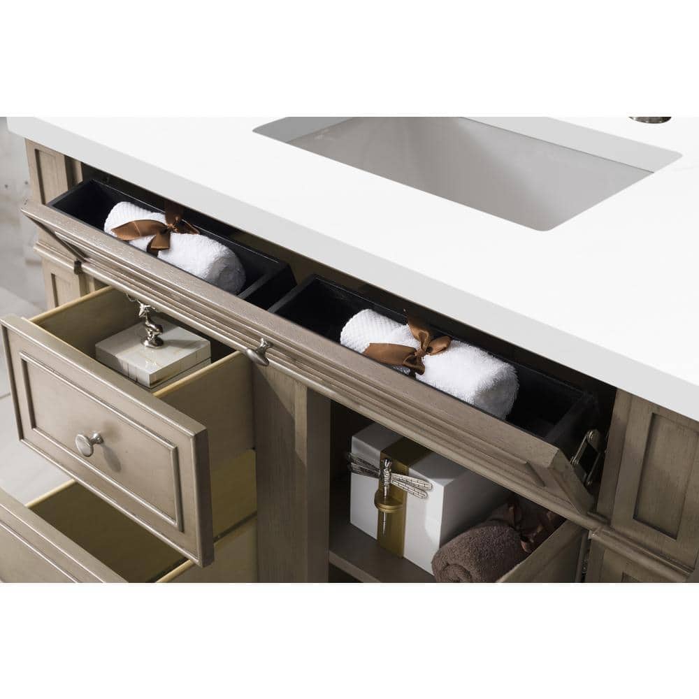 Bristol 36" Whitewashed Walnut Single Vanity Base with Drawers