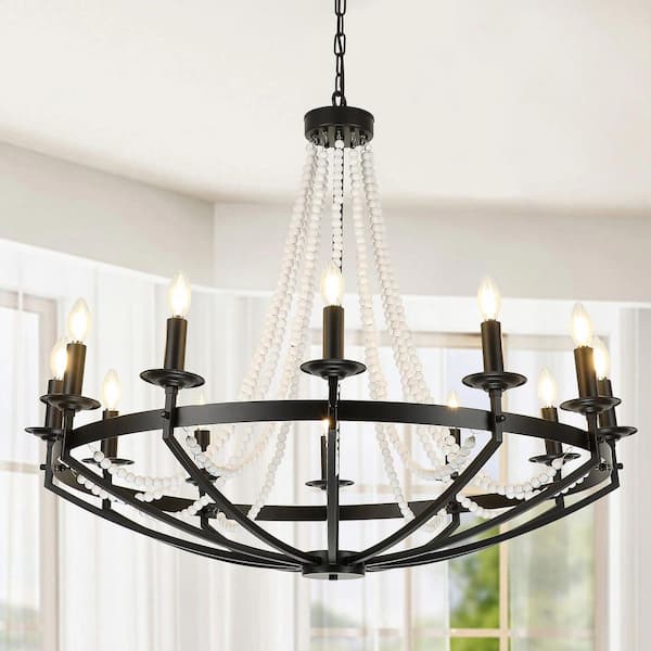 12-Light Black Candle Style Modern Industrial Chandelier Ambient Lighting for Dining Room Living Room Foyer