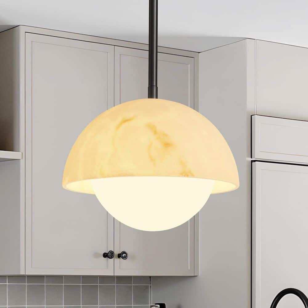 10 in. 1-Light Height Adjustable Matte Black Modern Kitchen Island Pendant Hanging Light With Opal Dome Glass Shade price history on PriceWatchPro