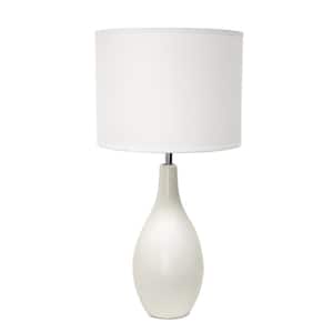 18.11 in. Off White Traditional Standard Ceramic Dewdrop Table Desk Lamp with Matching Fabric Shade