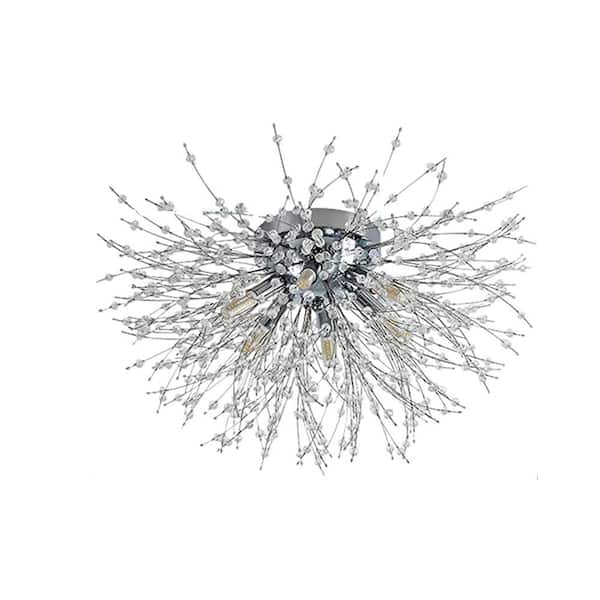 19.7 in. Modern 6-Light Silver Flush Mount Ceiling Lights Crystal Sputnik Firework Close to Ceiling Lamp
