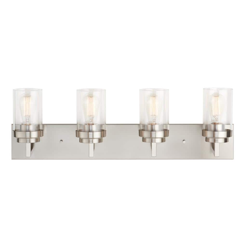 Brushed Nickel 4-Light Cylinder Vanity Light with Clear Glass Shades