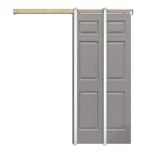 Light Gray 30 in. x 80 in. Painted Composite MDF 6PANEL Interior Sliding Door with Pocket Door Frame and Hardware Kit