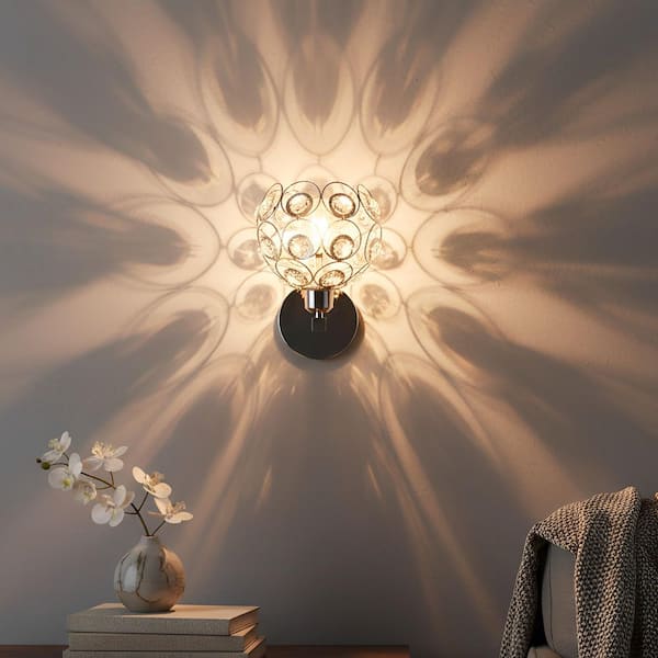 6.7 in. 1-Light Brushed Nickel Wall Sconce,with Crystal Dome Shade for Living Room Foyer