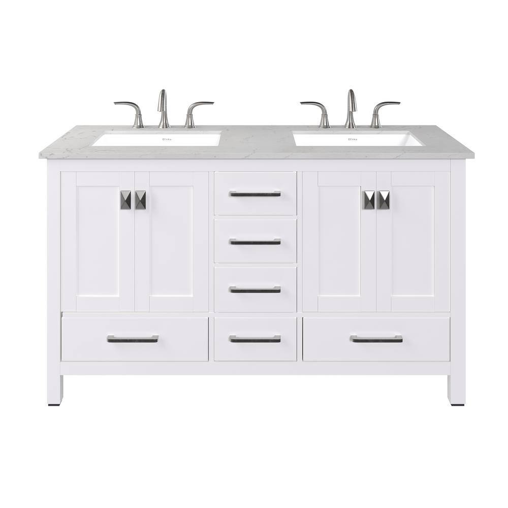 Aberdeen White Double Sink Bathroom Vanity with Carrara Quartz Top
