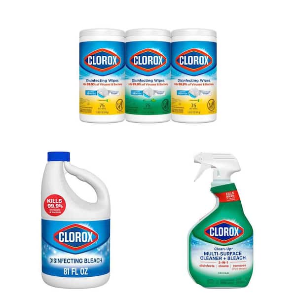 Crisp Lemon Scent Wipes (75-Count, 3-Pack), 81 oz. Bleach, and 32 oz. Original Scent All-Purpose Cleaner Combo