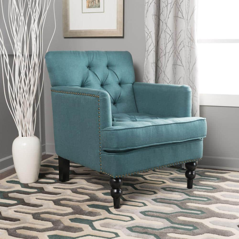 Noble House Malone Tufted Dark Teal Fabric Club Chair with Stud Accents ...