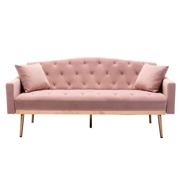 Unbranded 65 in. Pink Velvet 2-Seater Loveseat with 2-Pillows and Adjustable Function