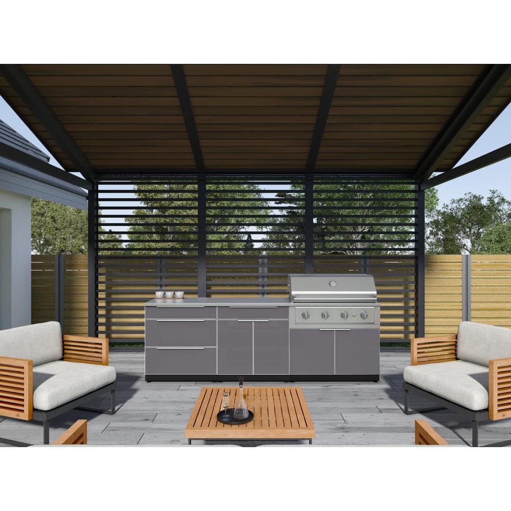 Slate Gray Aluminum Modular Outdoor Kitchen with Stainless Steel Countertop
