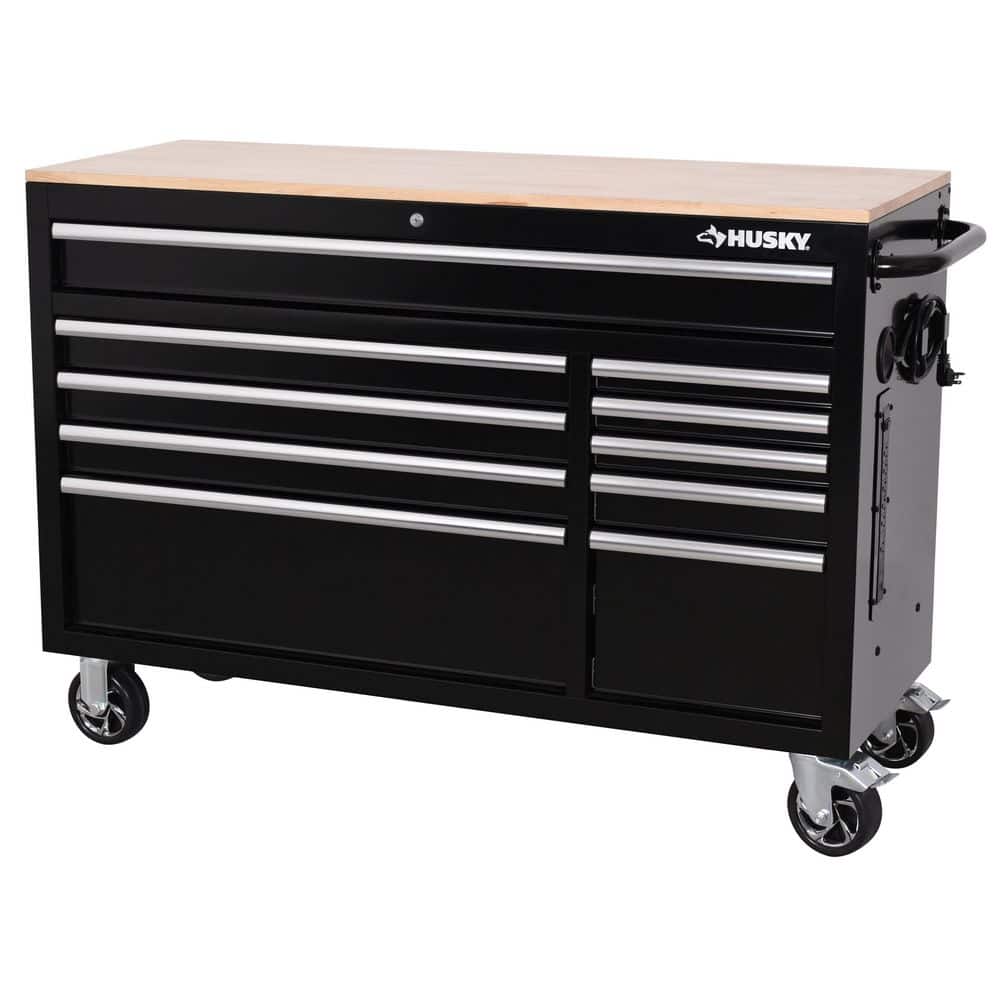 Husky Modular Tool Storage 52 in. W x 20 in. D Standard Duty Black Mobile Workbench Cabinet H52MWC10MOD