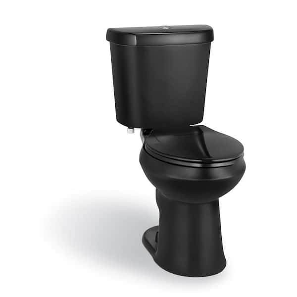 Glacier Bay 2-piece 1.1 GPF/1.6 GPF High Efficiency Dual Flush Elongated Toilet in Black, Seat Included