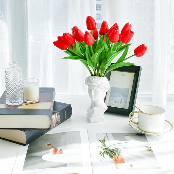 13.5 in. Red Indoor Artificial Tulip Flower 20-Pieces