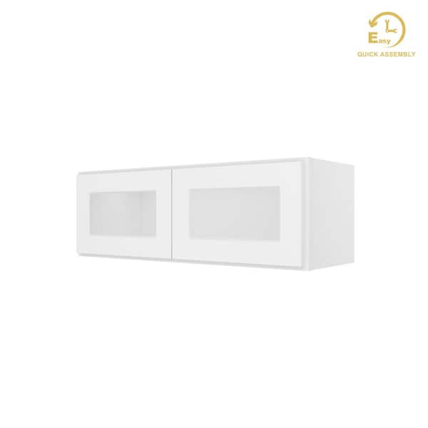 HOMLUX Easy-DIY 36 in. W x 12 in. D x 12 in. H Ready to Assemble Wall in Shaker White Kitchen Cabinet Glass Not Included