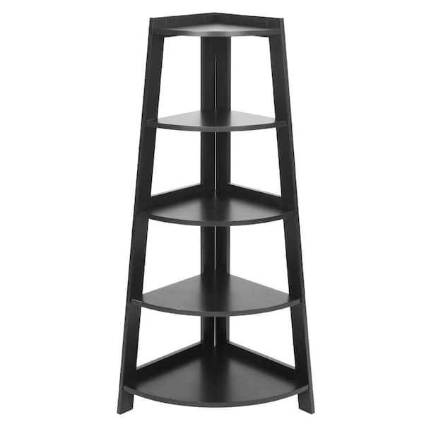 Outopee Home 45.9 in. Black MDF 5-Shelf Corner Bookcase with Storage Shelves