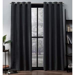 Oxford Charcoal Solid Woven Room Darkening Grommet Top Curtain, 52 in. W x 84 in. L (Set of 2)