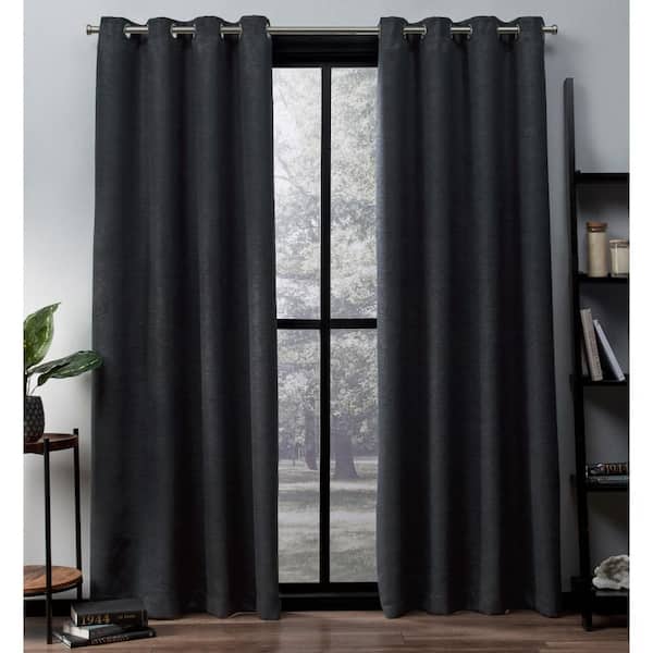 EXCLUSIVE HOME Oxford Charcoal Solid Woven Room Darkening Grommet Top Curtain, 52 in. W x 84 in. L (Set of 2)