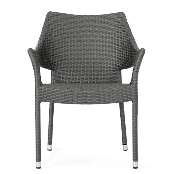 Mirage Stacking Grey Faux Rattan Outdoor Patio Dining Chairs (4-Pack)
