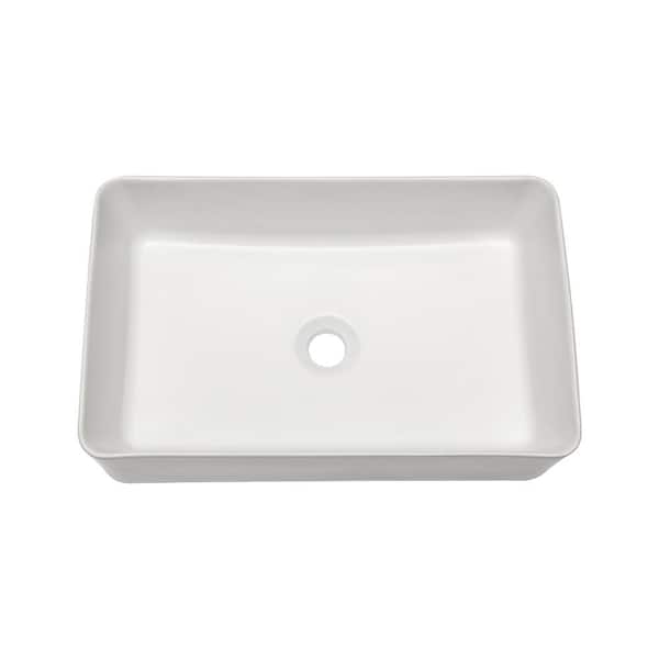 Miscool Ami Bathroom Ceramic 21.5 in. L x 18 in. W. x 5.5 in. H Rectangular Vessel Sink Art Basin in White