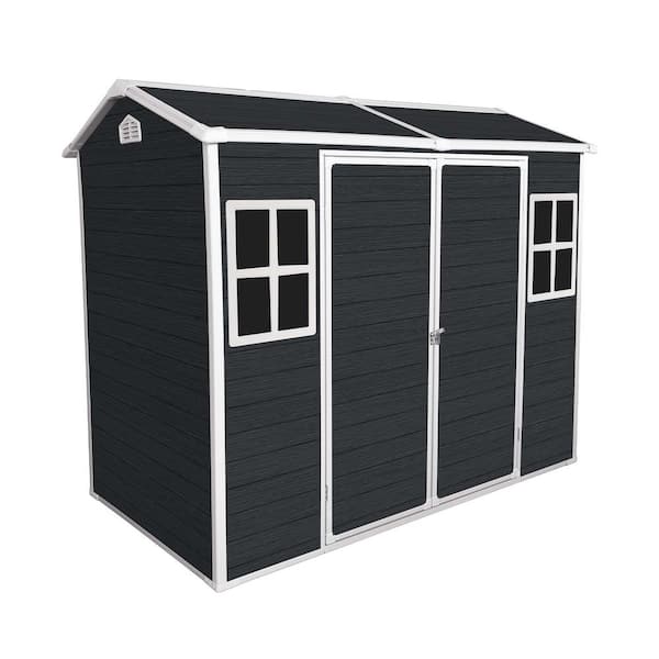 4 ft. W x 8 ft. D Outdoor Resin Garden Storage Shed with Floor and 2 Windows and Lockable Door, Black (32 sq. ft. )