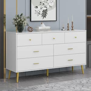 7-Drawer White Chest of Drawers, 31.5 in H-55.9 in W-15.7 in D