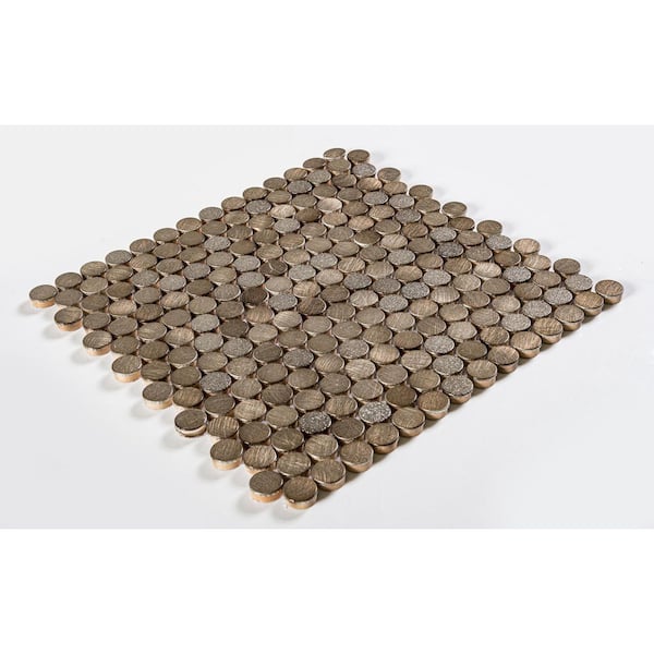 Orb Honey Copper/Gold/Gray 4.5 in. x 8.25 in. Penny Round Smooth Metal Mosaic Wall Tile Sample