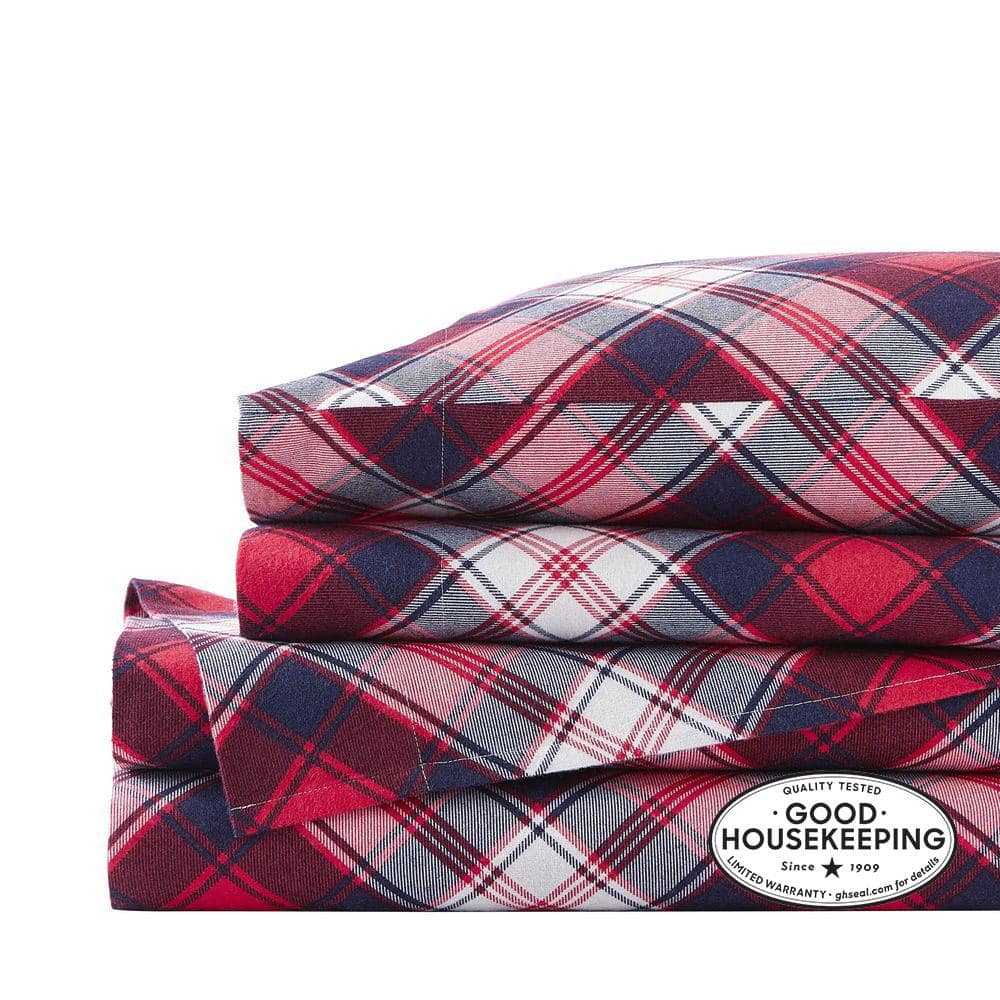 Cali Fabrics Red, White, Grey, and Blue Plaid Cotton Flannel