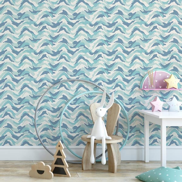 Stealth Light Blue Camo Wave Strippable Wallpaper (Covers 56.4 sq. ft.)