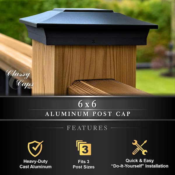 CLASSY CAPS 6 in. x 6 in. Black Aluminum Fence Post Cap (4-Pack)