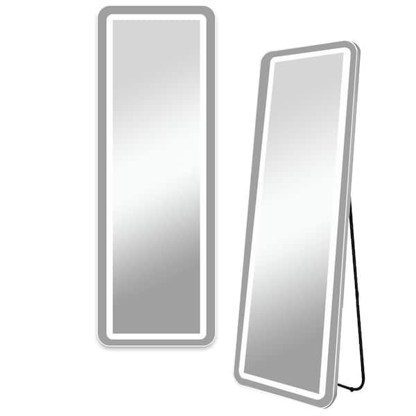 Cesicia 20 in. W x 63 in. H Rectangular Floor Mirror with Stand with 3 Color LED Light Dimmable