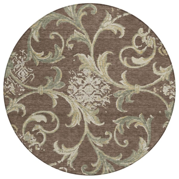 Chantille Machine Washable Indoor/Outdoor Abstract ACN3012 Coffee 8 ft. x 8 ft. Round Rug