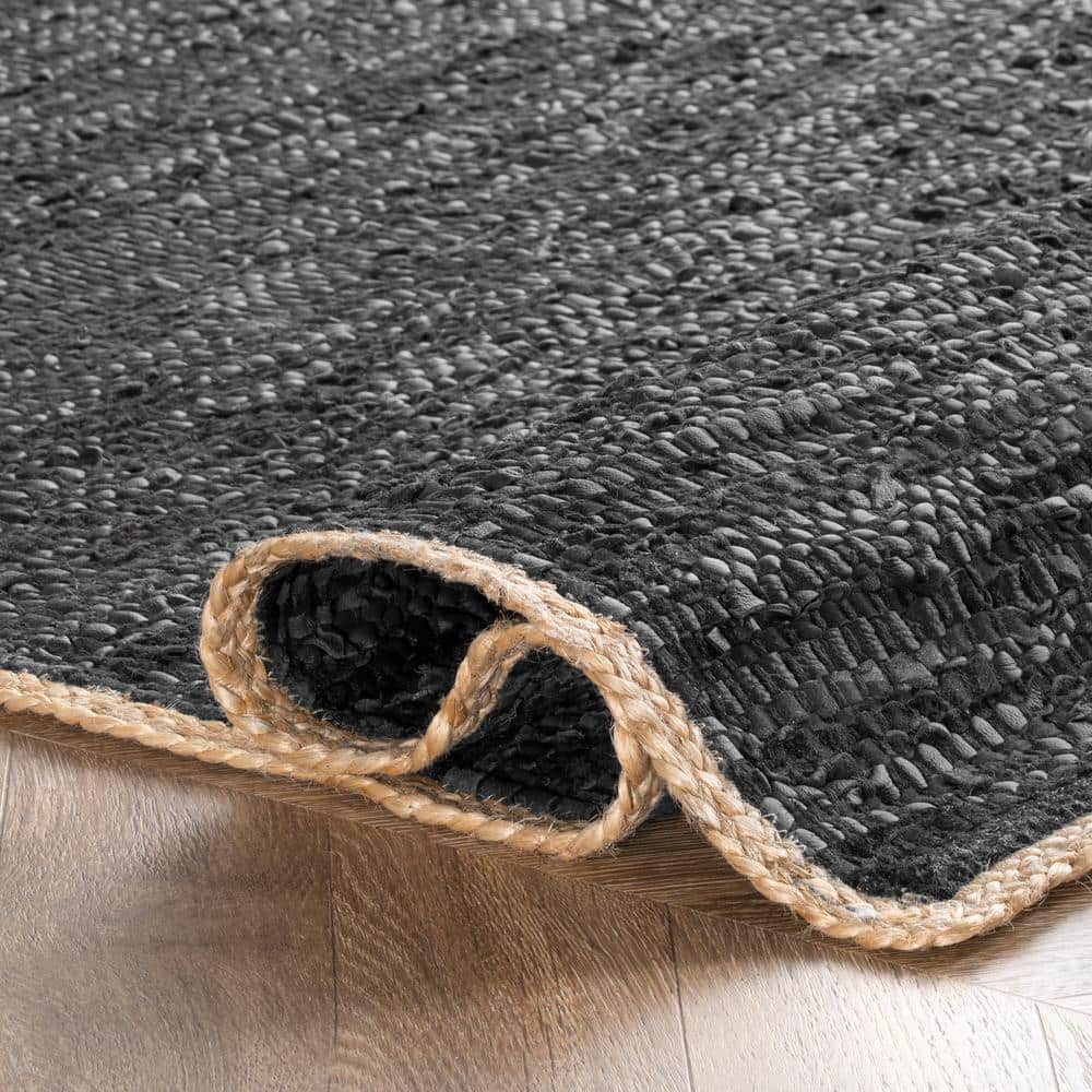 Handmade Black Leather Flatweave 8' x 10' Area Rug