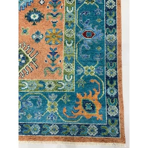 Rust / S.Blue 9 ft. x 12 ft. Hand Knotted Wool Traditional Kazak Area Rug