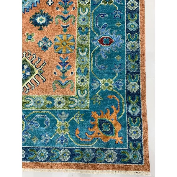 Rust / S.Blue 9 ft. x 12 ft. Hand Knotted Wool Traditional Kazak Area Rug