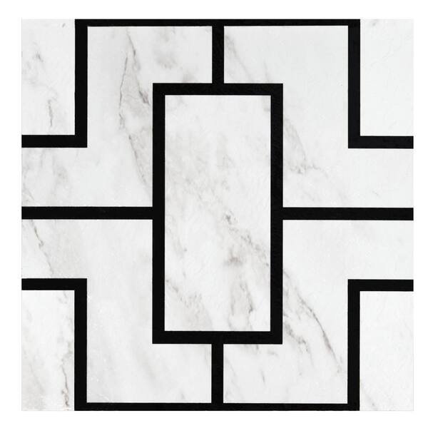 ACHIM Retro 12 in. W x 12 in. L Affinity Black Marble Water Resistant Peel and Stick Vinyl Tile Flooring (20 sq. ft./case)