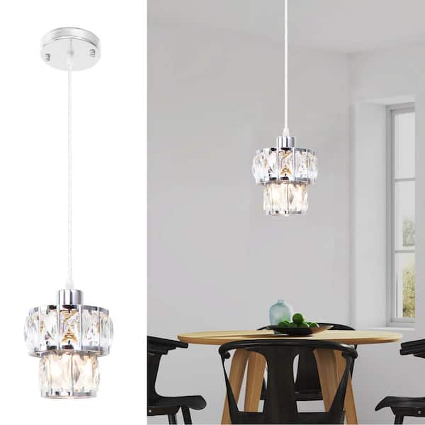 Unbranded 1-Light Mini Drum Chrome Crystal Pendant Light for Kitchen Island Living Room Dining Room