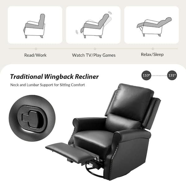 JAYDEN CREATION Jazm Black Faux Leather Swivel Rocker Manual
