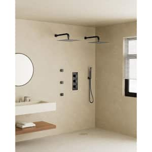 Thermostatic 8-Spray 12 in. Square Wall Mount High Pressure Shower System with 3-Jets in Brushed Gold(Valve Included)