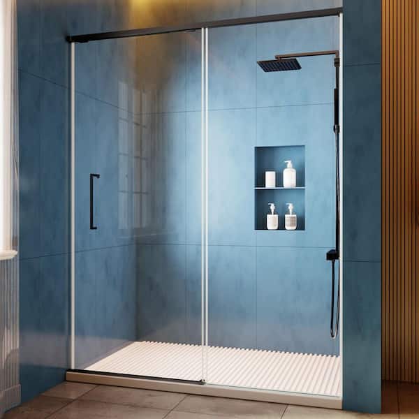 57-60 in. W x 75 in. H Semi-Frameless Double Sliding Shower Door in Black with 5/16 in.Clear Tempered Glass Shower Door