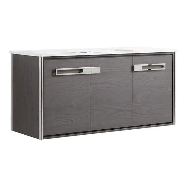 FINE FIXTURES Oakville 48 in. W x 18 in. D x 23.25 in. H Wall Mounted Bathroom Vanity in Black Coal Oak with White Ceramic Sink Top