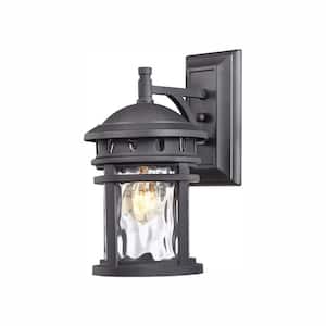 Alestino 12.5 in. 1-Light Black Outdoor Wall Light Fixture with Clear Water Glass