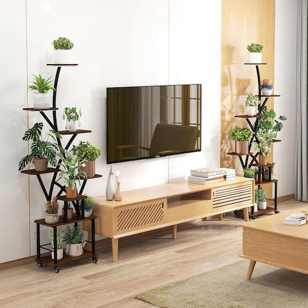 CSC DECOR INC 64 in. H Walnut MDF Indoor Plant Stand with 4 Grow