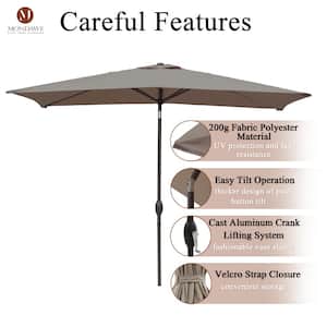10 ft. Rectangular Aluminum Market Patio Umbrella Crank and Tilt Outdoor Umbrella in Taupe