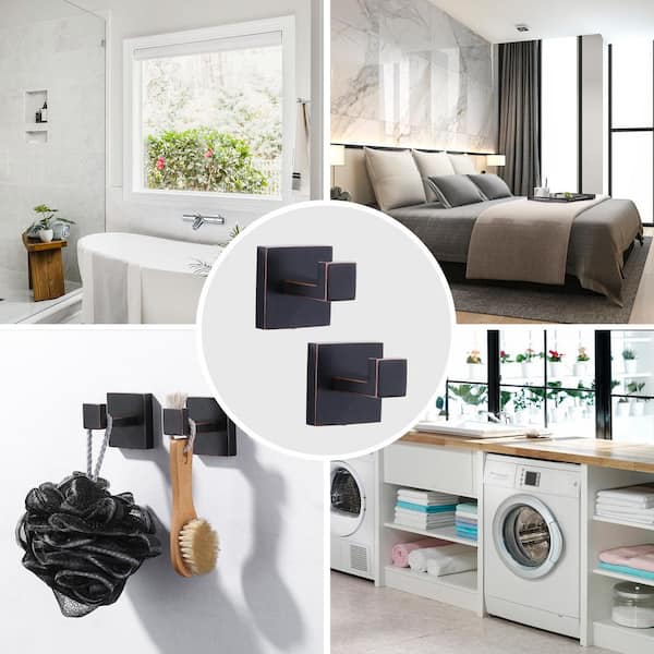 2-Pieces Wall-Mounted J-Hook Stainless Steel Bathroom Robe/Towel Hook in Oil Rubbed Bronze