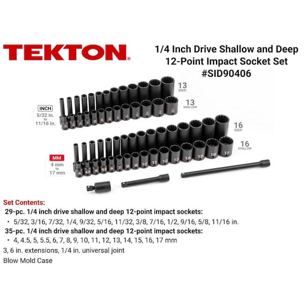 1/4 Inch Drive 12-Point Impact Socket Set with Case, 61-Piece (5/32-11/16 in., 4-17 mm)