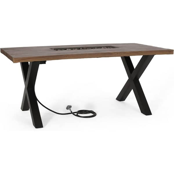 Unbranded 40,000 BTU Concrete Brown Wood-Pattern Outdoor Patio Propane Fire Pit