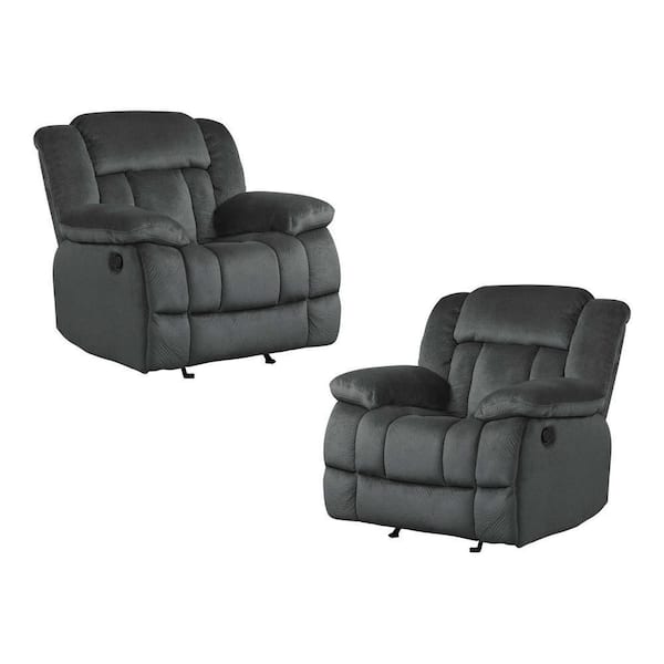 EVERGLADE HOME Magnus Charcoal Microfiber Upholstered Reclining Chair (Set of 2)