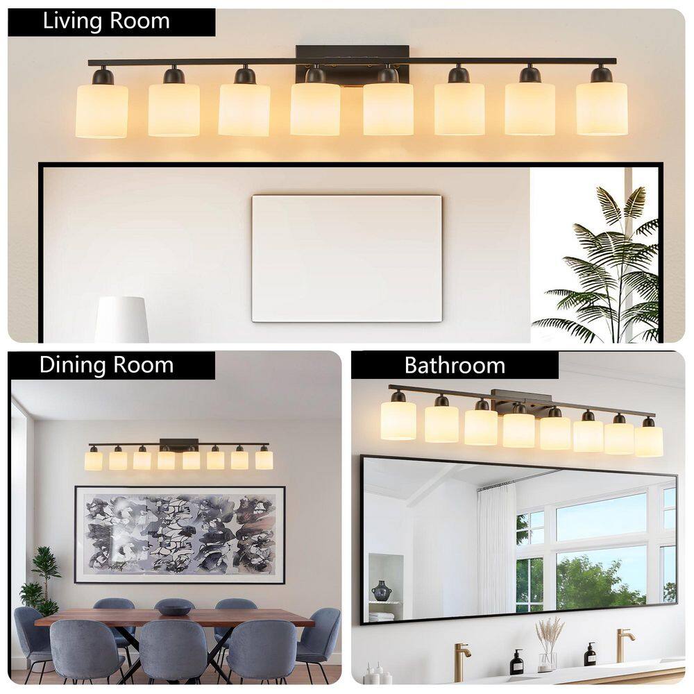 Modern 52 in. 8-Light Matte Black Vanity Light with White Frosted Glass Shade, Bathroom Wall Lamp Sconces price history on PriceWatchPro