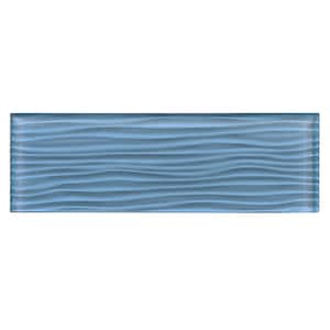 Enchant Parade Lore Blue Glossy 4 in. x 12 in. Glass Textured Subway Wall Tile (3.26 sq. ft./Case)
