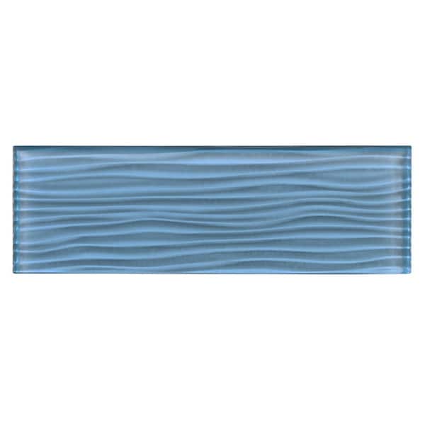 ANDOVA Enchant Parade Lore Blue Glossy 4 in. x 12 in. Glass Textured Subway Wall Tile (3.26 sq. ft./Case)